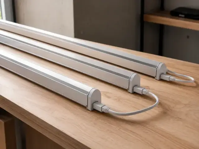 Bases de aluminio interconectables para tubo T8 sobre mesa de trabajo